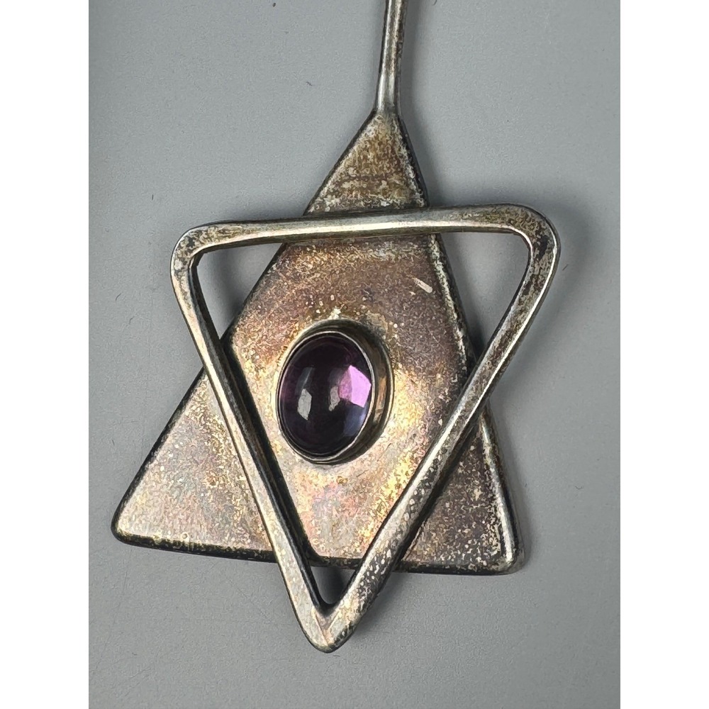 Sterling Silver Modernist Necklace Natural Amethyst Studio Artisan 33.9g 1973